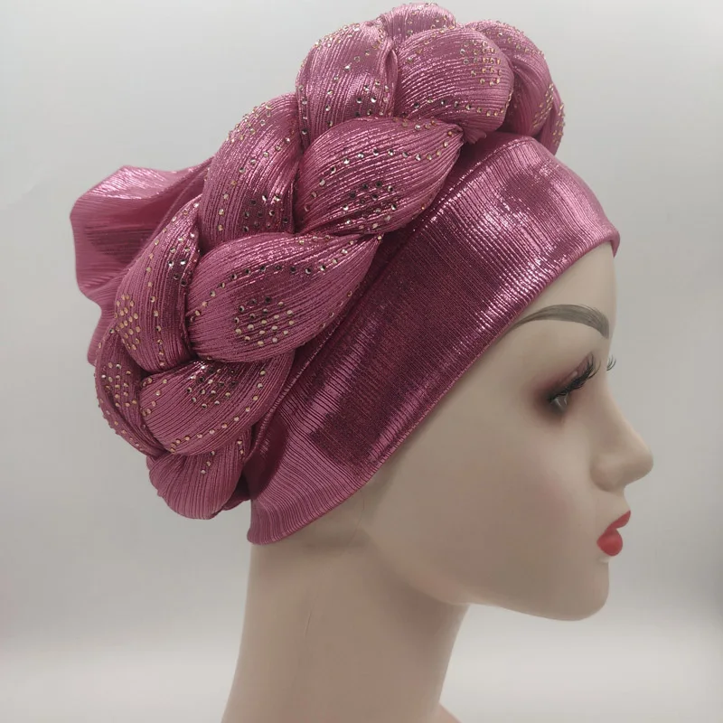 2023 NEW Rhinestone Turban Africain Auto Gele Femme Glitter Elastic Muslim Hijab Bonnet Women Head Wraps Braids Turbante Mujer