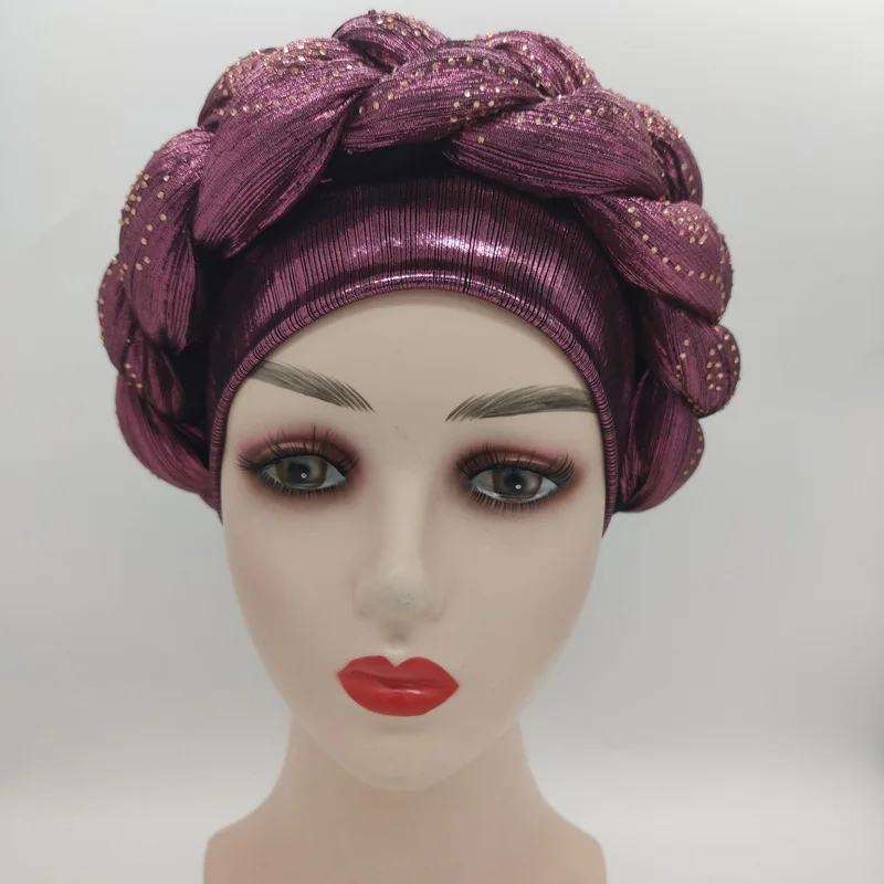 2023 NEW Rhinestone Turban Africain Auto Gele Femme Glitter Elastic Muslim Hijab Bonnet Women Head Wraps Braids Turbante Mujer