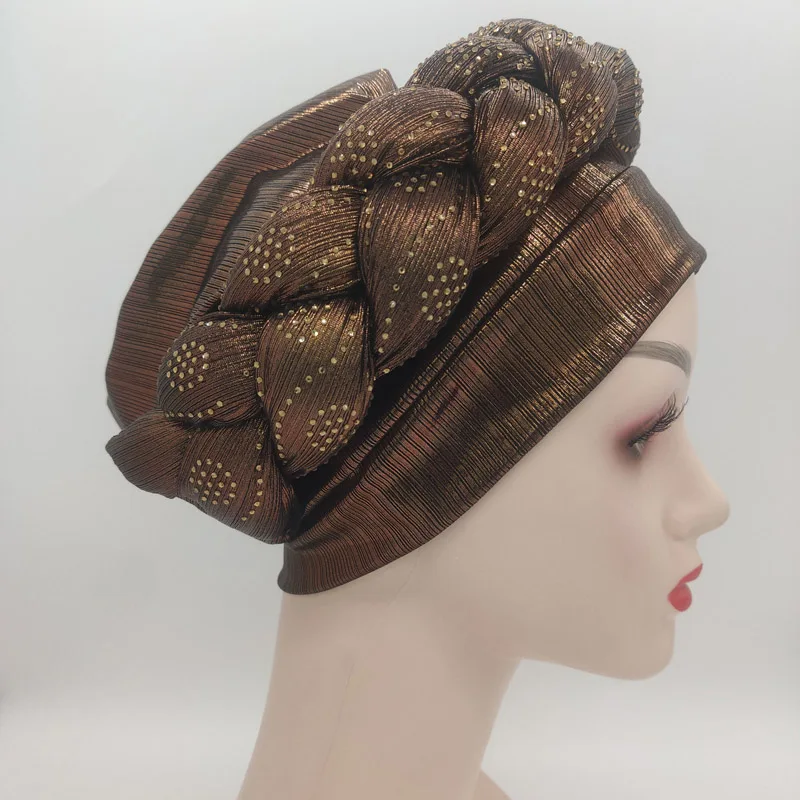 2023 NEW Rhinestone Turban Africain Auto Gele Femme Glitter Elastic Muslim Hijab Bonnet Women Head Wraps Braids Turbante Mujer