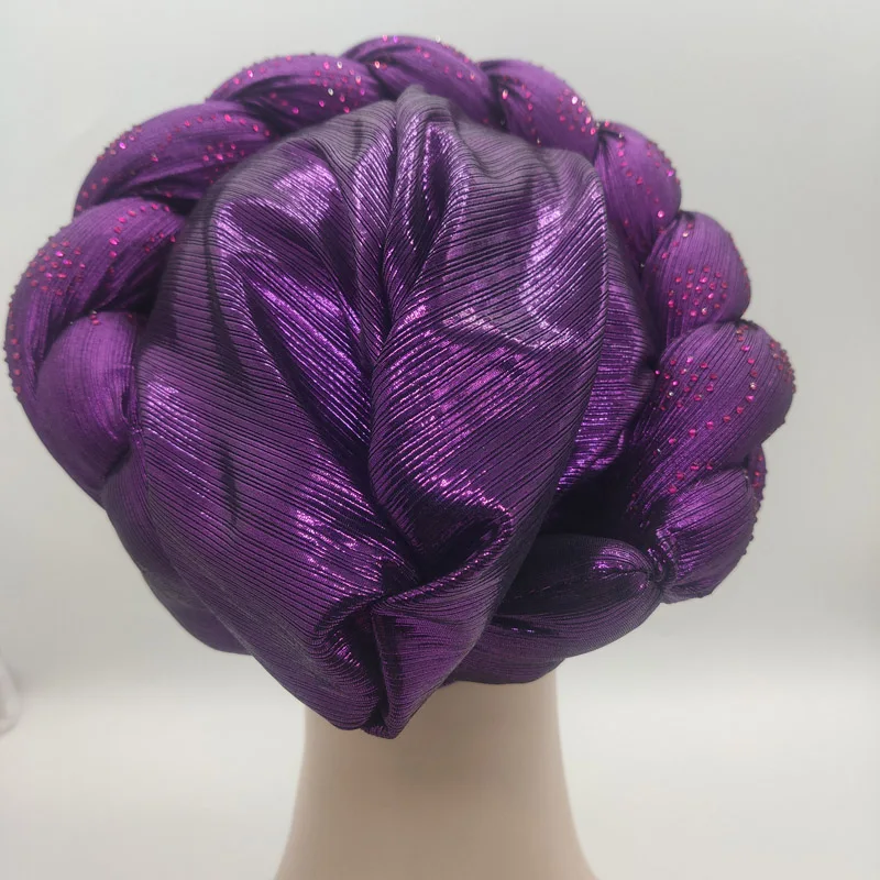 2023 NEW Rhinestone Turban Africain Auto Gele Femme Glitter Elastic Muslim Hijab Bonnet Women Head Wraps Braids Turbante Mujer