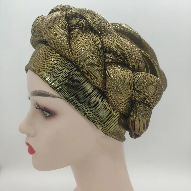 2023 NEW Rhinestone Turban Africain Auto Gele Femme Glitter Elastic Muslim Hijab Bonnet Women Head Wraps Braids Turbante Mujer