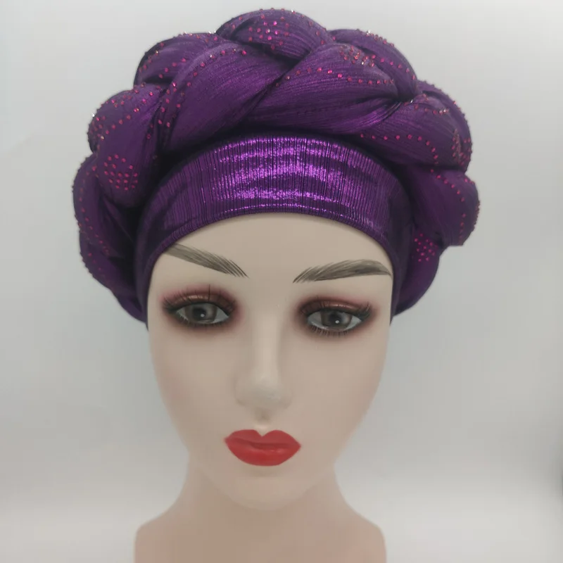2023 NEW Rhinestone Turban Africain Auto Gele Femme Glitter Elastic Muslim Hijab Bonnet Women Head Wraps Braids Turbante Mujer