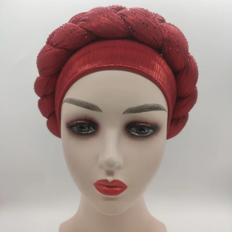 2023 NEW Rhinestone Turban Africain Auto Gele Femme Glitter Elastic Muslim Hijab Bonnet Women Head Wraps Braids Turbante Mujer
