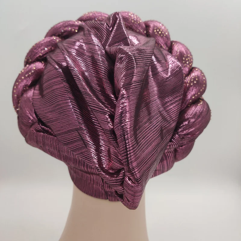 2023 NEW Rhinestone Turban Africain Auto Gele Femme Glitter Elastic Muslim Hijab Bonnet Women Head Wraps Braids Turbante Mujer