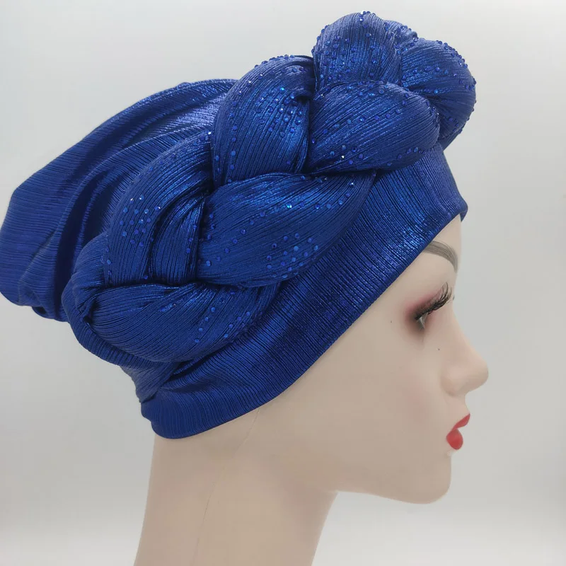 2023 NEW Rhinestone Turban Africain Auto Gele Femme Glitter Elastic Muslim Hijab Bonnet Women Head Wraps Braids Turbante Mujer