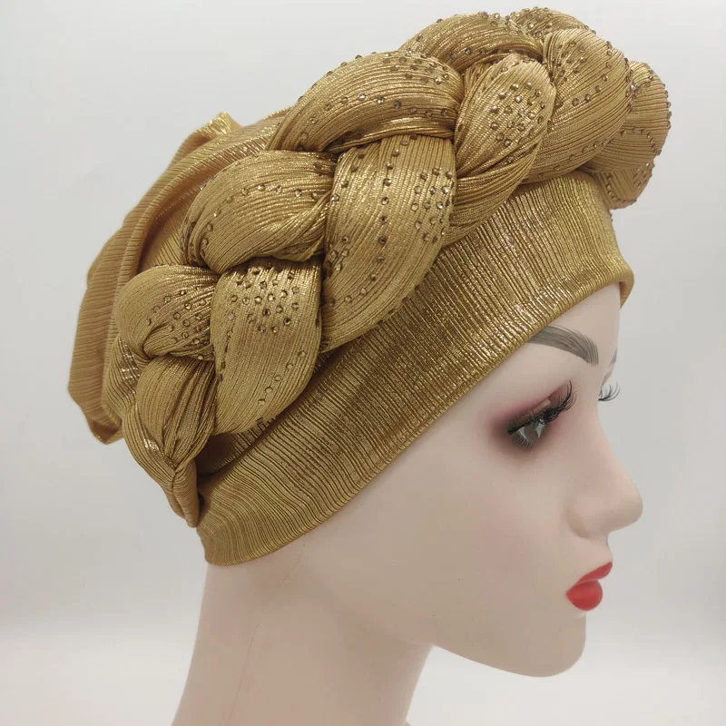 2023 NEW Rhinestone Turban Africain Auto Gele Femme Glitter Elastic Muslim Hijab Bonnet Women Head Wraps Braids Turbante Mujer