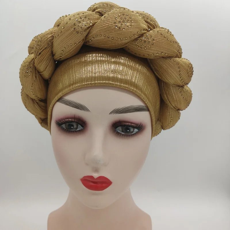 2023 NEW Rhinestone Turban Africain Auto Gele Femme Glitter Elastic Muslim Hijab Bonnet Women Head Wraps Braids Turbante Mujer