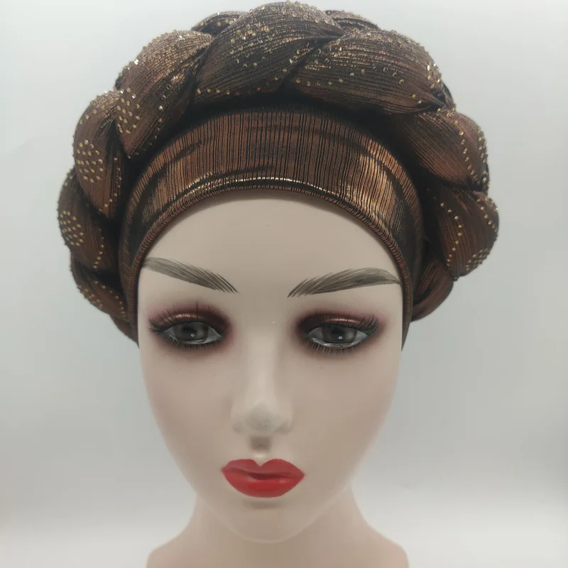 2023 NEW Rhinestone Turban Africain Auto Gele Femme Glitter Elastic Muslim Hijab Bonnet Women Head Wraps Braids Turbante Mujer