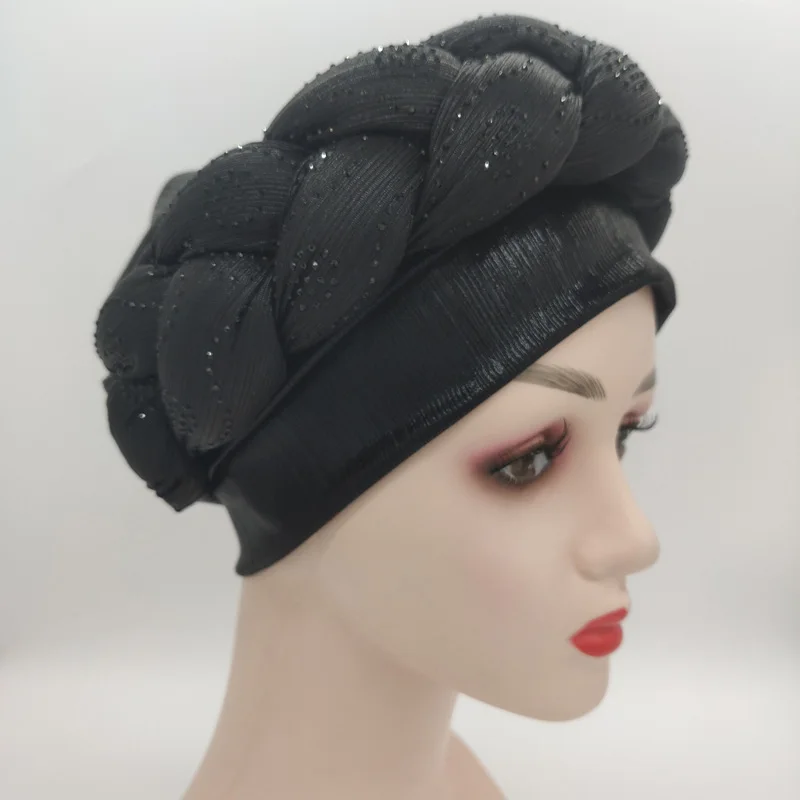 2023 NEW Rhinestone Turban Africain Auto Gele Femme Glitter Elastic Muslim Hijab Bonnet Women Head Wraps Braids Turbante Mujer