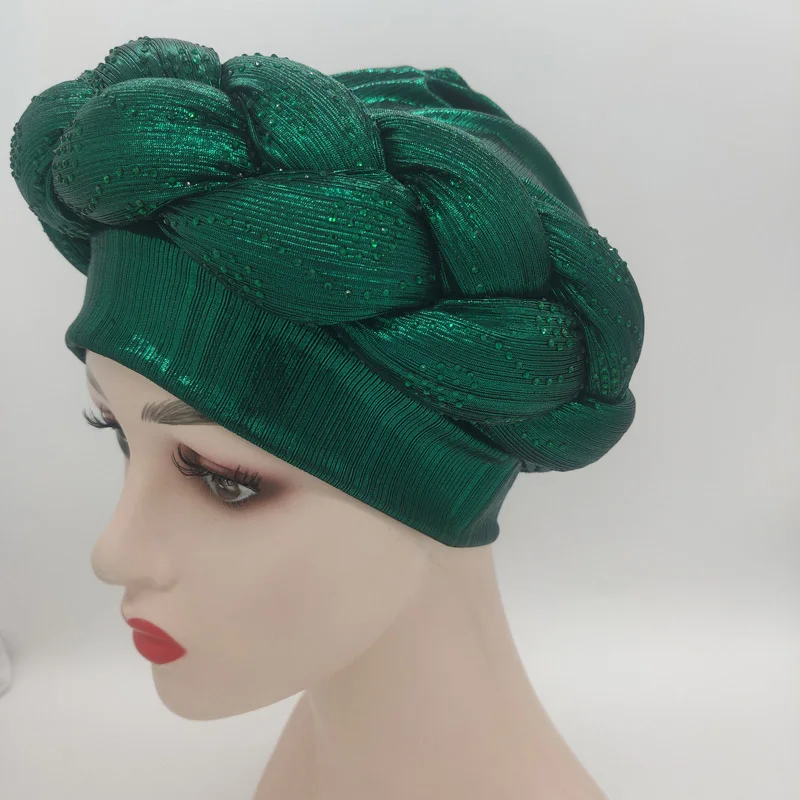 2023 NEW Rhinestone Turban Africain Auto Gele Femme Glitter Elastic Muslim Hijab Bonnet Women Head Wraps Braids Turbante Mujer