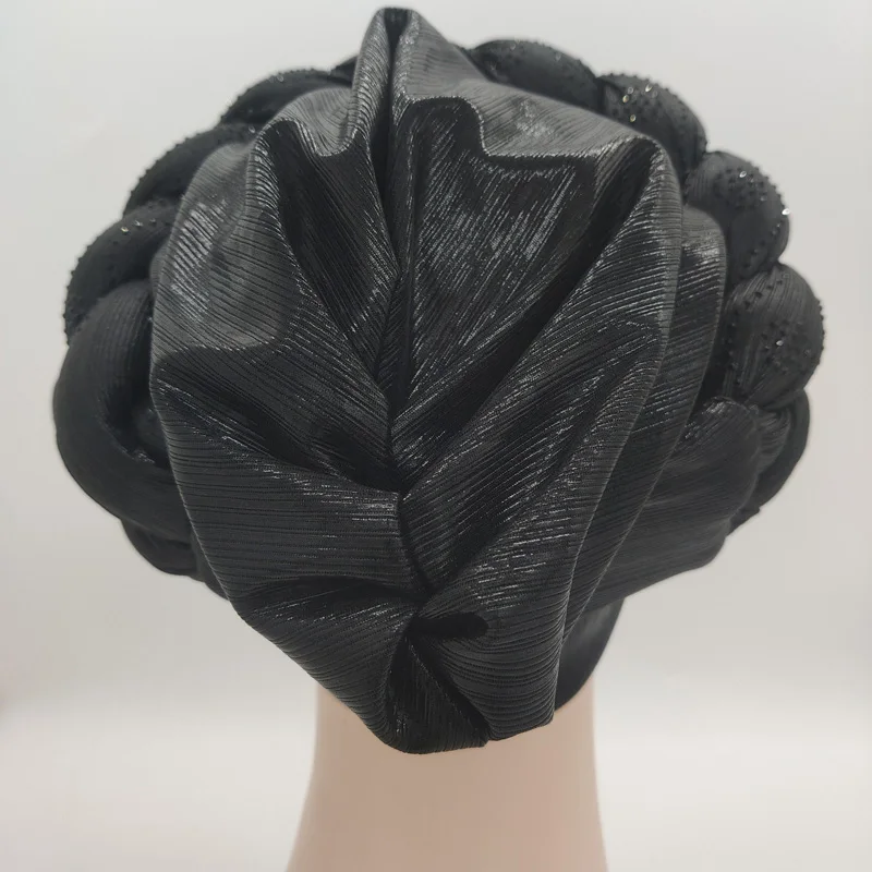 2023 NEW Rhinestone Turban Africain Auto Gele Femme Glitter Elastic Muslim Hijab Bonnet Women Head Wraps Braids Turbante Mujer