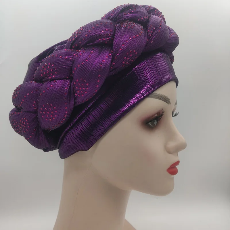 2023 NEW Rhinestone Turban Africain Auto Gele Femme Glitter Elastic Muslim Hijab Bonnet Women Head Wraps Braids Turbante Mujer