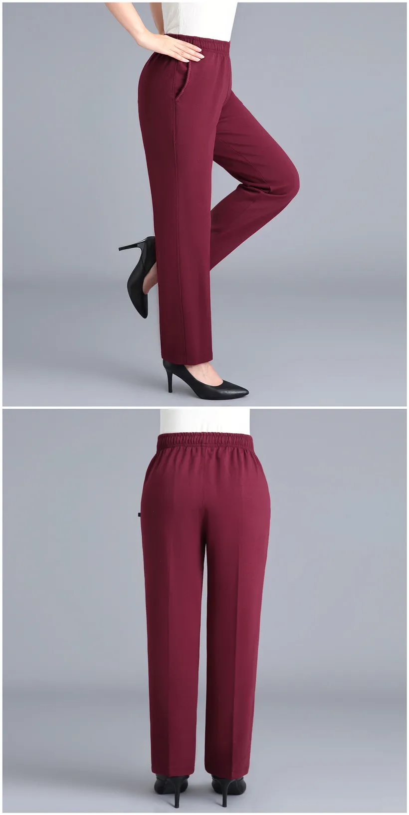 Black Cotton Middle-aged Mother Trousers New Loose Elastic Waist Casual Pants Spring Autumn Loose Solid Women's Straight Pants