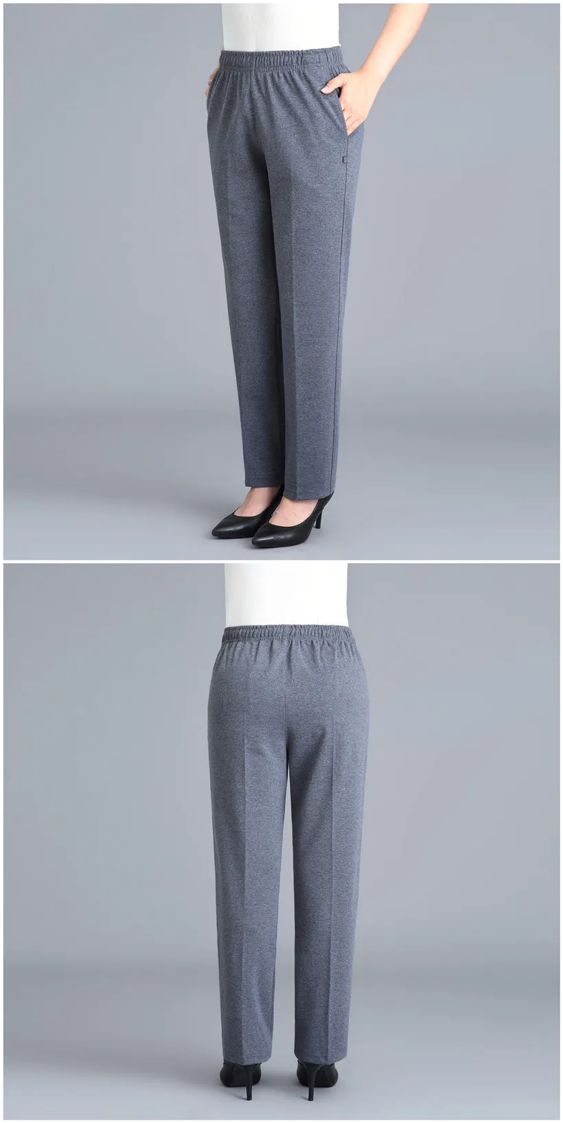 Black Cotton Middle-aged Mother Trousers New Loose Elastic Waist Casual Pants Spring Autumn Loose Solid Women's Straight Pants