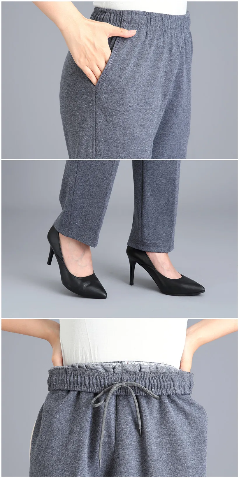 Black Cotton Middle-aged Mother Trousers New Loose Elastic Waist Casual Pants Spring Autumn Loose Solid Women's Straight Pants