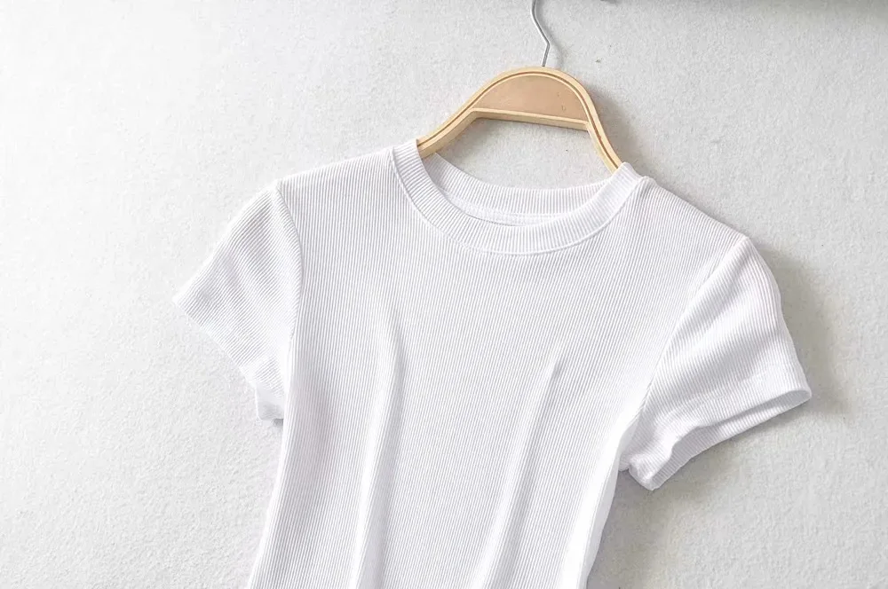 Summer Sexy Women O-neck Short-sleeve T-shirt Slim Elastic Skinny Crop Tops