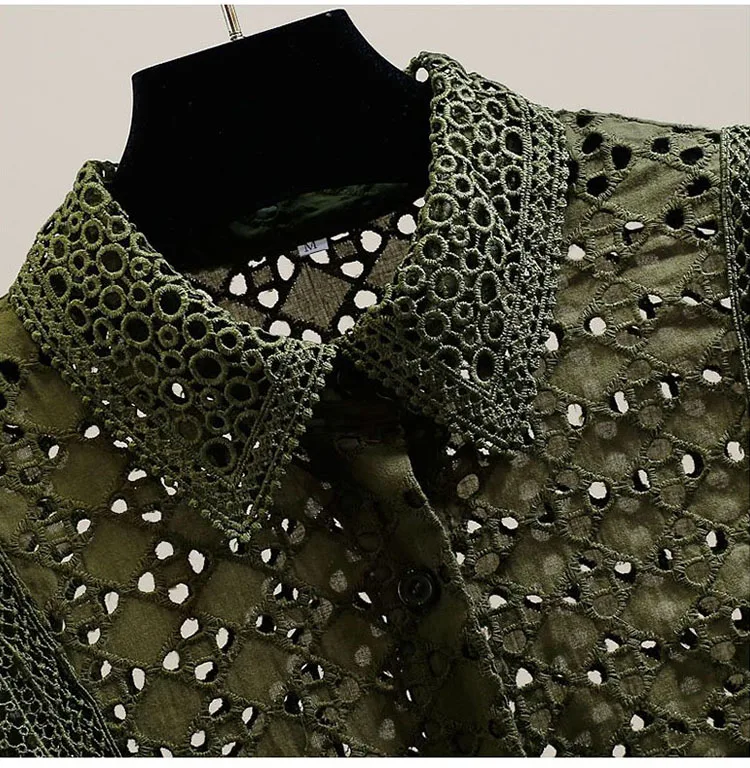 Hollow Out Lace Blouses Women Tops Solid Vintage Ruffles Korean Fashion Blusas Mujer Spring Summer Elegant Shirts