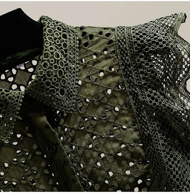 Hollow Out Lace Blouses Women Tops Solid Vintage Ruffles Korean Fashion Blusas Mujer Spring Summer Elegant Shirts