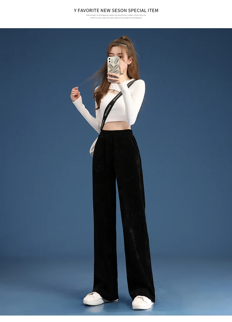 Women Warm Winter Plush Thick Pants Lambskin Cashmere Corduroy Trousers High Waist Casual Cotton Loose Female Wide Leg Pants