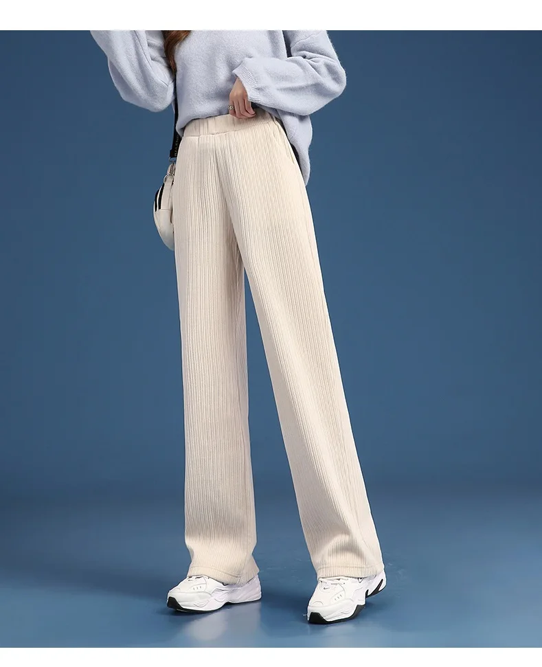 Women Warm Winter Plush Thick Pants Lambskin Cashmere Corduroy Trousers High Waist Casual Cotton Loose Female Wide Leg Pants