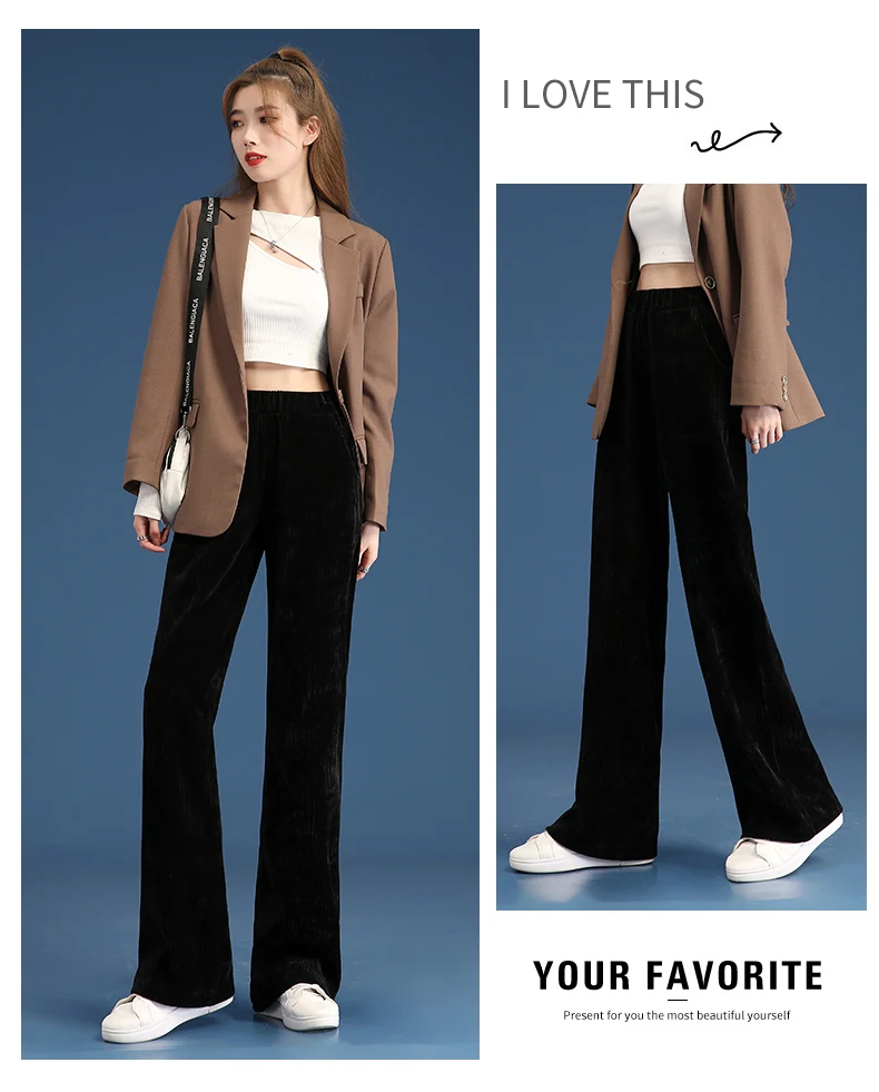 Women Warm Winter Plush Thick Pants Lambskin Cashmere Corduroy Trousers High Waist Casual Cotton Loose Female Wide Leg Pants