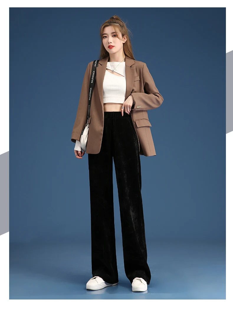 Women Warm Winter Plush Thick Pants Lambskin Cashmere Corduroy Trousers High Waist Casual Cotton Loose Female Wide Leg Pants