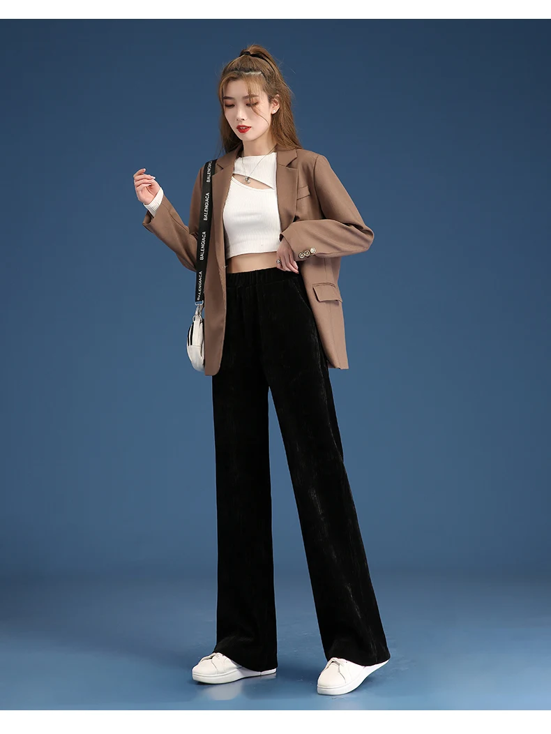 Women Warm Winter Plush Thick Pants Lambskin Cashmere Corduroy Trousers High Waist Casual Cotton Loose Female Wide Leg Pants