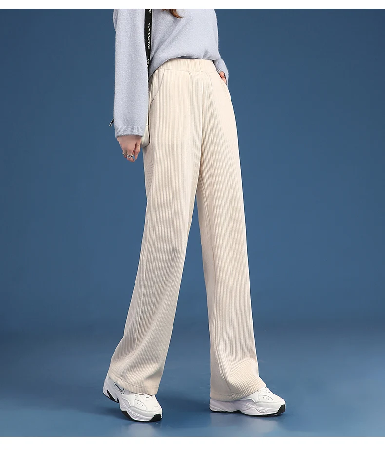 Women Warm Winter Plush Thick Pants Lambskin Cashmere Corduroy Trousers High Waist Casual Cotton Loose Female Wide Leg Pants