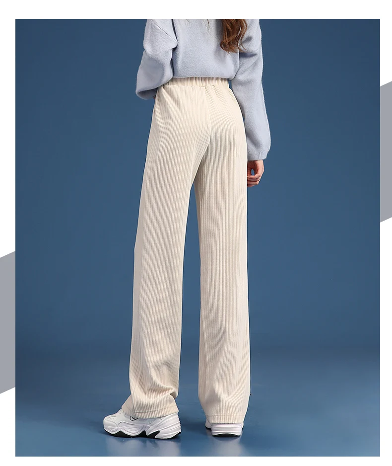 Women Warm Winter Plush Thick Pants Lambskin Cashmere Corduroy Trousers High Waist Casual Cotton Loose Female Wide Leg Pants