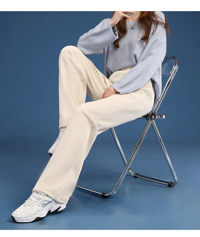 Women Warm Winter Plush Thick Pants Lambskin Cashmere Corduroy Trousers High Waist Casual Cotton Loose Female Wide Leg Pants
