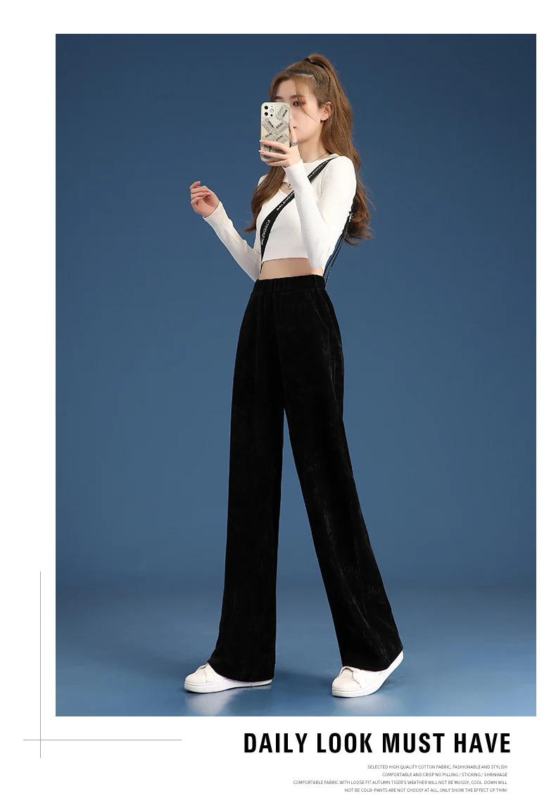Women Warm Winter Plush Thick Pants Lambskin Cashmere Corduroy Trousers High Waist Casual Cotton Loose Female Wide Leg Pants
