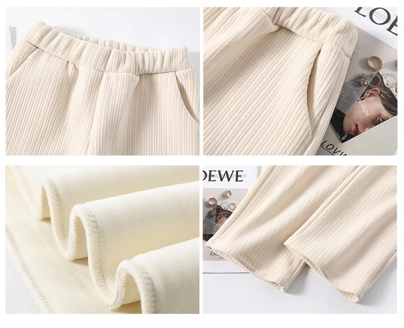 Women Warm Winter Plush Thick Pants Lambskin Cashmere Corduroy Trousers High Waist Casual Cotton Loose Female Wide Leg Pants