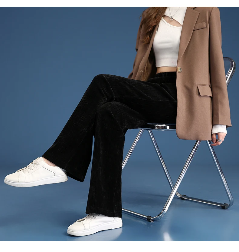 Women Warm Winter Plush Thick Pants Lambskin Cashmere Corduroy Trousers High Waist Casual Cotton Loose Female Wide Leg Pants