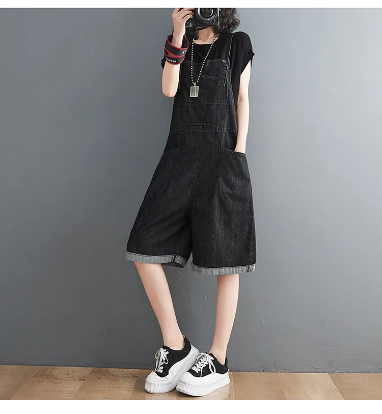 Spring Summer Jean Short Jumpsuits Women Casual Streetwear Loose Wide Leg Shorts Denim Overalls Straps Rompers Cargo Baggy Pants