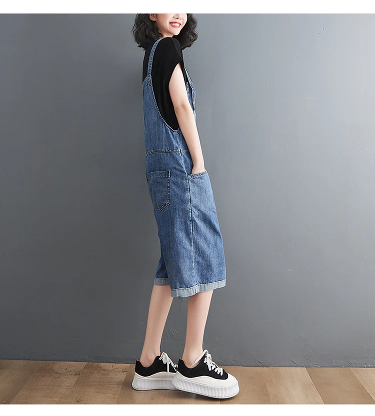Spring Summer Jean Short Jumpsuits Women Casual Streetwear Loose Wide Leg Shorts Denim Overalls Straps Rompers Cargo Baggy Pants