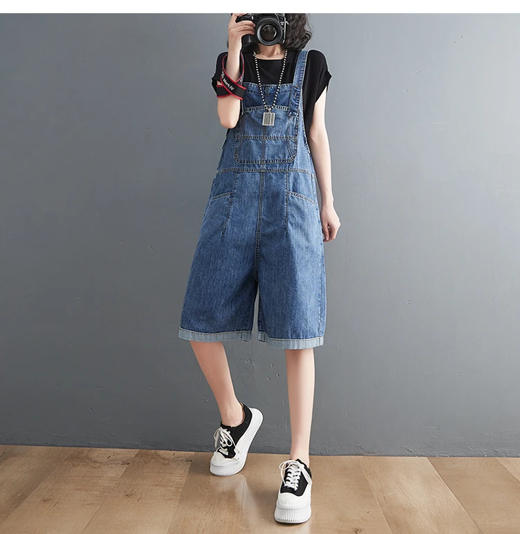 Spring Summer Jean Short Jumpsuits Women Casual Streetwear Loose Wide Leg Shorts Denim Overalls Straps Rompers Cargo Baggy Pants