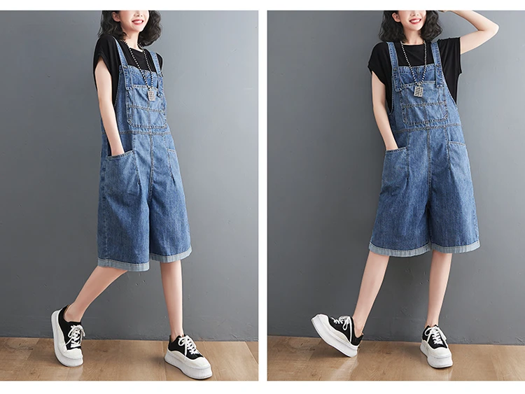 Spring Summer Jean Short Jumpsuits Women Casual Streetwear Loose Wide Leg Shorts Denim Overalls Straps Rompers Cargo Baggy Pants