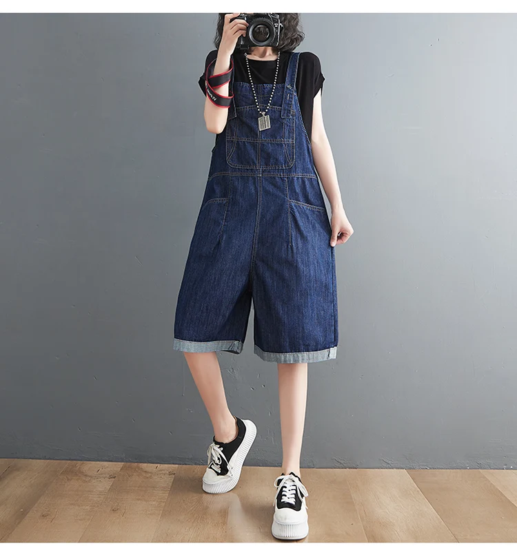 Spring Summer Jean Short Jumpsuits Women Casual Streetwear Loose Wide Leg Shorts Denim Overalls Straps Rompers Cargo Baggy Pants