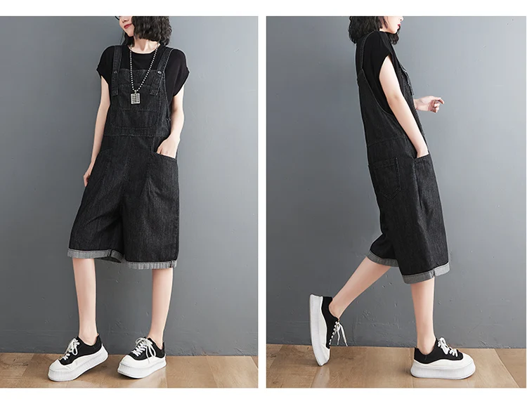 Spring Summer Jean Short Jumpsuits Women Casual Streetwear Loose Wide Leg Shorts Denim Overalls Straps Rompers Cargo Baggy Pants