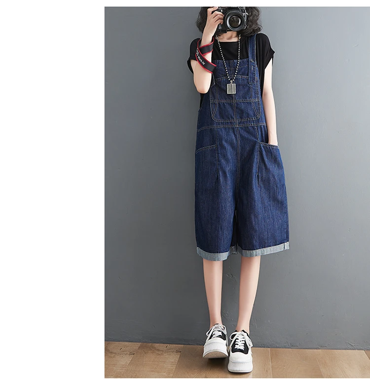 Spring Summer Jean Short Jumpsuits Women Casual Streetwear Loose Wide Leg Shorts Denim Overalls Straps Rompers Cargo Baggy Pants