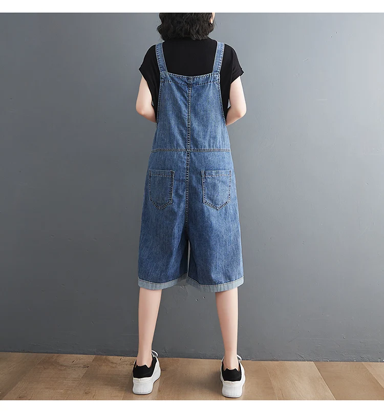Spring Summer Jean Short Jumpsuits Women Casual Streetwear Loose Wide Leg Shorts Denim Overalls Straps Rompers Cargo Baggy Pants