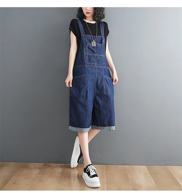Spring Summer Jean Short Jumpsuits Women Casual Streetwear Loose Wide Leg Shorts Denim Overalls Straps Rompers Cargo Baggy Pants