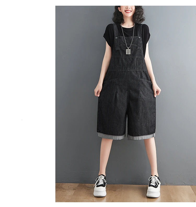 Spring Summer Jean Short Jumpsuits Women Casual Streetwear Loose Wide Leg Shorts Denim Overalls Straps Rompers Cargo Baggy Pants