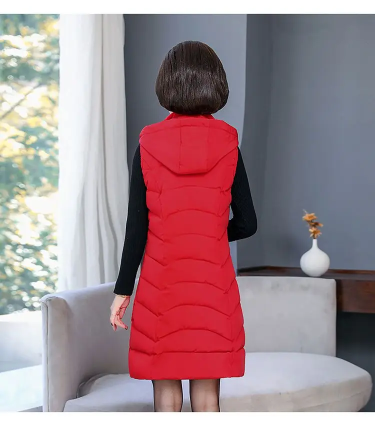 Oversized 6XL Mother Waistcoat Jacket Autumn Winte Women's Cotton Hooded Vest Coat Fashion Thicken Long Slim Sleeveless Outwear