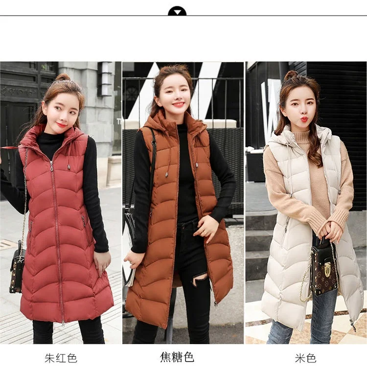 Oversized 6XL Mother Waistcoat Jacket Autumn Winte Women's Cotton Hooded Vest Coat Fashion Thicken Long Slim Sleeveless Outwear