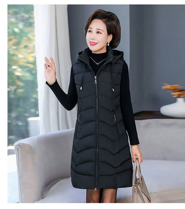 Oversized 6XL Mother Waistcoat Jacket Autumn Winte Women's Cotton Hooded Vest Coat Fashion Thicken Long Slim Sleeveless Outwear