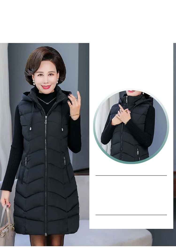 Oversized 6XL Mother Waistcoat Jacket Autumn Winte Women's Cotton Hooded Vest Coat Fashion Thicken Long Slim Sleeveless Outwear