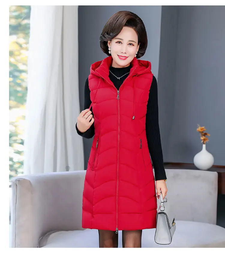 Oversized 6XL Mother Waistcoat Jacket Autumn Winte Women's Cotton Hooded Vest Coat Fashion Thicken Long Slim Sleeveless Outwear