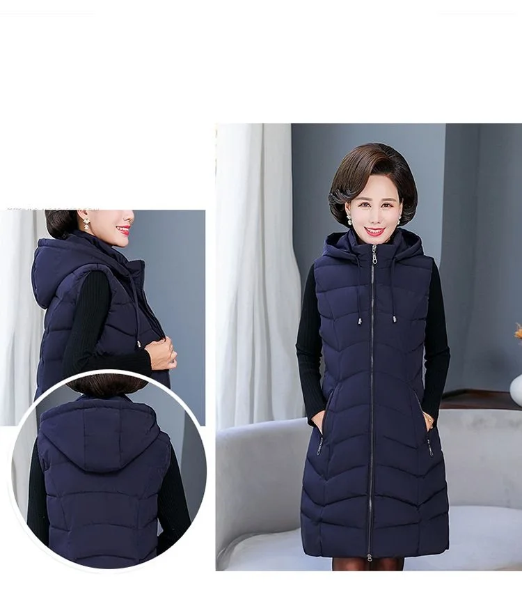 Oversized 6XL Mother Waistcoat Jacket Autumn Winte Women's Cotton Hooded Vest Coat Fashion Thicken Long Slim Sleeveless Outwear