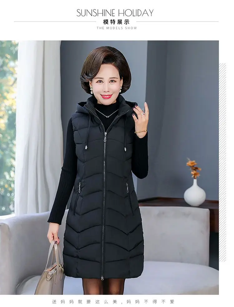 Oversized 6XL Mother Waistcoat Jacket Autumn Winte Women's Cotton Hooded Vest Coat Fashion Thicken Long Slim Sleeveless Outwear